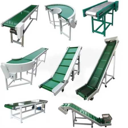 China Factory Custom Green Belt Conveyor Material Handling Conveyor Automatic Motor Feeding Conveyor with Guardrail
