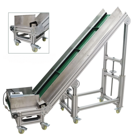 Stainless Steel Mobile Conveyors Inclined Cleated Belt Conveyor Adjustable Height Vertical Conveyor System for Assembly Lines