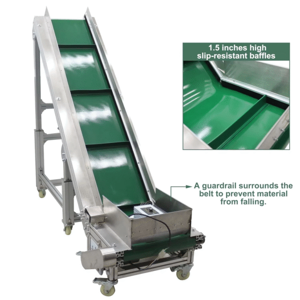 Climbing Belt Conveyor Electric PVC Belt Conveyor Adjustable Height Speed Aluminum Alloy Frames Conveyor Systems with Baffles – Image 3