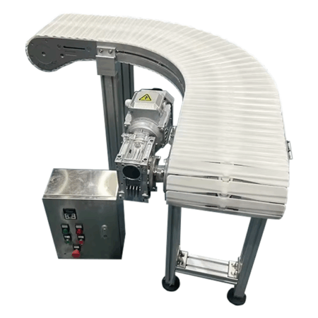 RX295 Flexible Chain Conveyor 295mm Width Plastic Slat Curve Turning Conveyor for Packaging Production Line