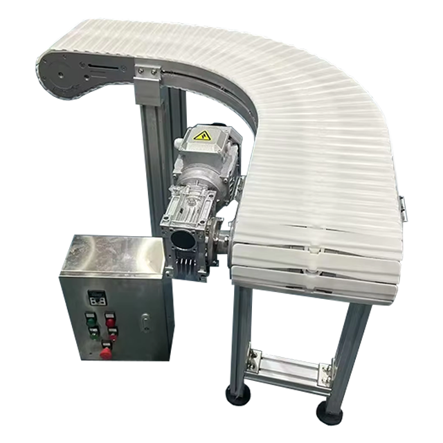 RX295 Flexible Chain Conveyor 295mm Width Plastic Slat Curve Turning Conveyor for Packaging Production Line