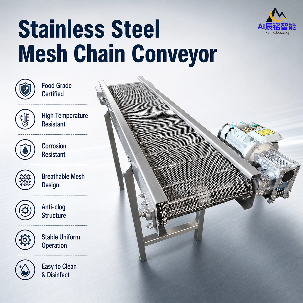 Stainless Steel Mesh Belt Transport Conveyor for Food Processing High Temperature Resistant Wire Mesh Belt Conveyor