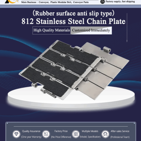 812 Rubber Coated Stainless Steel Slat Chain Anti Slip Metal Conveyor Chain Plate For Conveying Equipment